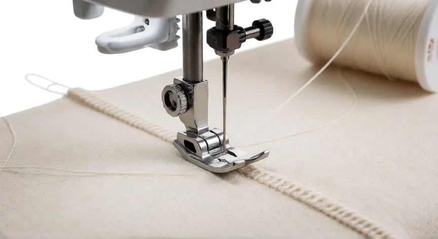 cómo hacer punto atrás, Mesa de trabajo con hilos, gancho y muestra de punto atrás en dos colores