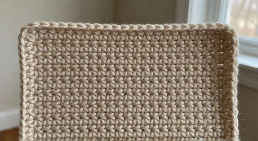 cómo hacer punto cangrejo, Set de posavasos tejidos en ganchillo con bordes de punto cangrejo en relieve sobre mesa de madera
