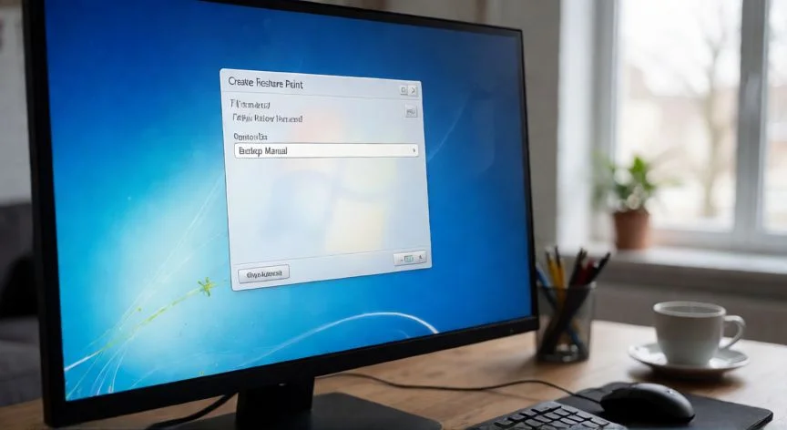 como hacer punto de restauracion en windows 7, Ventana de creación de punto de restauración en el sistema operativo Windows 7