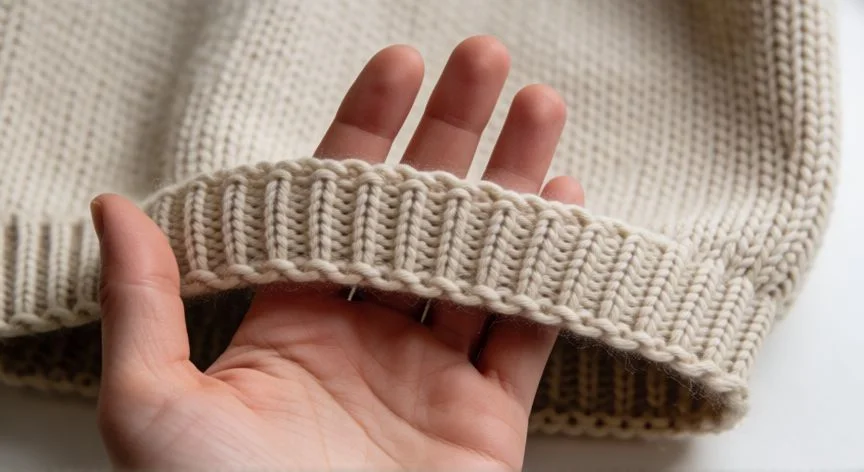 como hacer punto elastico 2x2, Muestra terminada de punto elástico 2x2 en crochet de algodón terracota