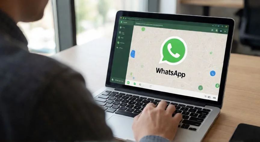 como hacer punto en whatsapp, Persona usando WhatsApp en la versión de escritorio con teclado físico para escribir puntos y seguido