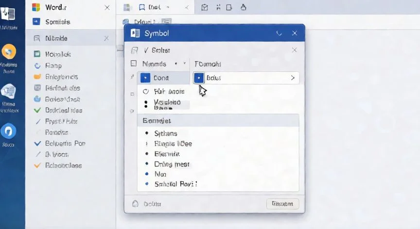 como hacer punto en word, Interfaz de Word mostrando la ventana de símbolos y el punto medio