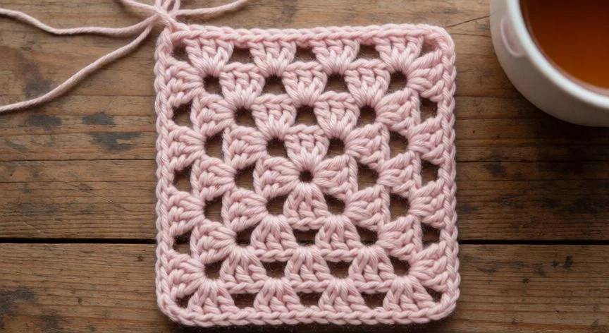 como hacer punto fantasia a crochet, Muestra de punto fantasía crochet en dos tonos con aguja y materiales
