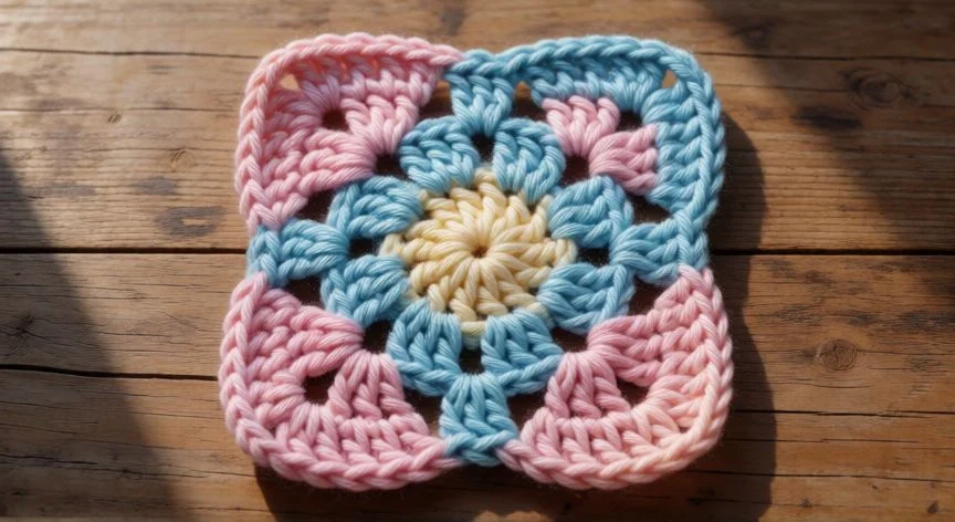 como hacer punto flor a crochet, Flores puff de crochet terminadas en colores pastel sobre manta tejida