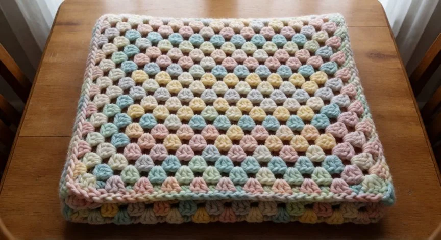 como hacer punto globo a crochet, Muestra terminada de punto globo crochet en colores alternos con relieve visible
