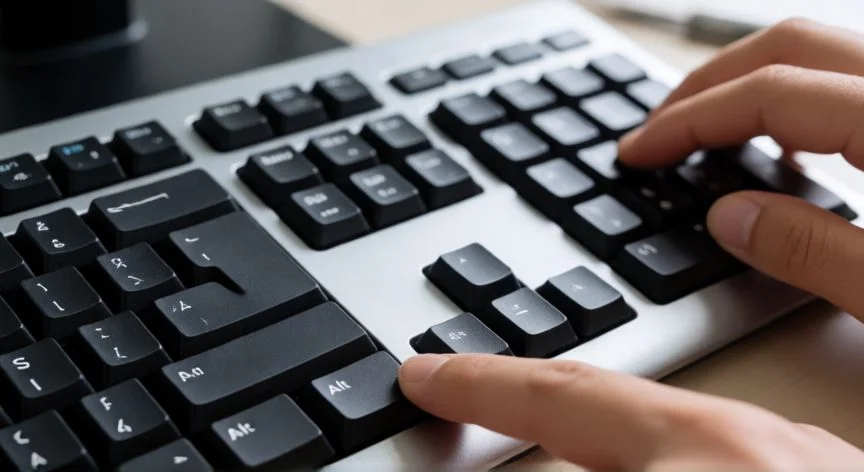 Teclado de computadora mostrando el uso de la tecla Alt para insertar el punto medio