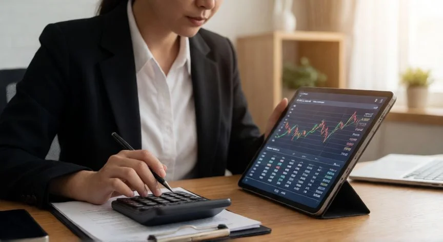 como hacer punto muerto economia, Analista financiero calculando el punto muerto con hojas de cálculo