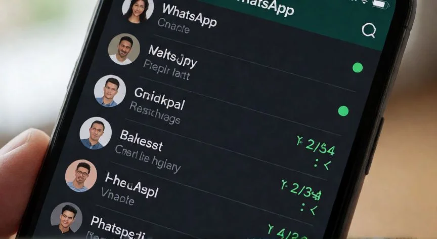 como hacer punto negro whatsapp, Pantalla de WhatsApp en modo oscuro mostrando un punto verde de conexión