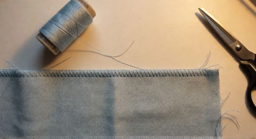 como hacer punto overlock a mano, Materiales de costura para overlock a mano: aguja, hilo, dedal y tela con marcas
