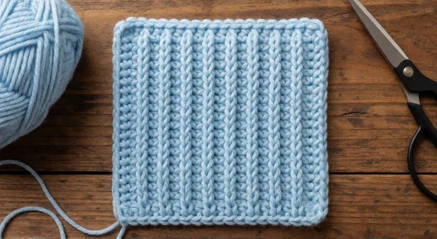 como hacer punto raso en crochet, Granny square con borde de puntos rasos en proceso, lana verde salvia