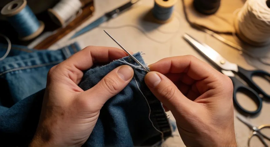 como hacer punto simple, Materiales para coser punto simple: aguja, hilo, tijeras, dedal y tela