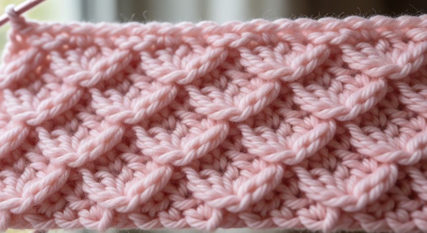 Detalle de textura en punto viborita con hilo rosa