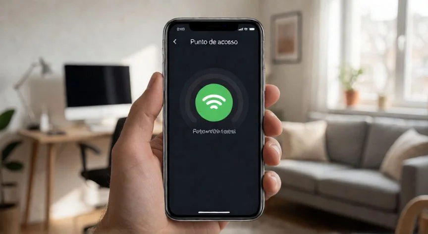 como hacer punto wifi, Plano de casa con zonas WiFi de cobertura y app de análisis de canales en un smartphone