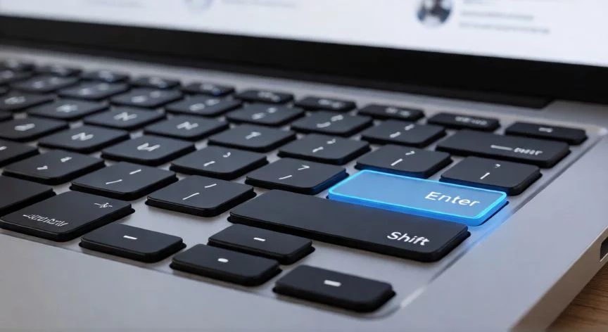 como hacer punto y aparte en chatgpt, Teclado de ordenador resaltando las teclas Shift y Enter para saltos de línea
