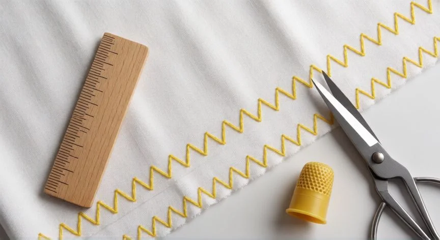 como hacer punto zig zag a mano, Puntada cadeneta zigzag en hilo dorado sobre bastidor de bordado