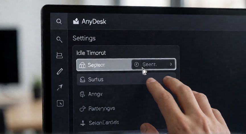 como hacer que anydesk no se desconecta cada 5 minutos, Interfaz de configuración de AnyDesk mostrando la opción de tiempo de inactividad