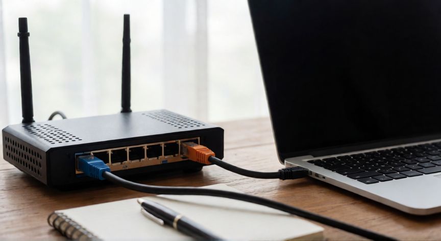 como hacer que anydesk no se desconecta cada 5 minutos, Cable de red conectado a un portátil para una conexión estable