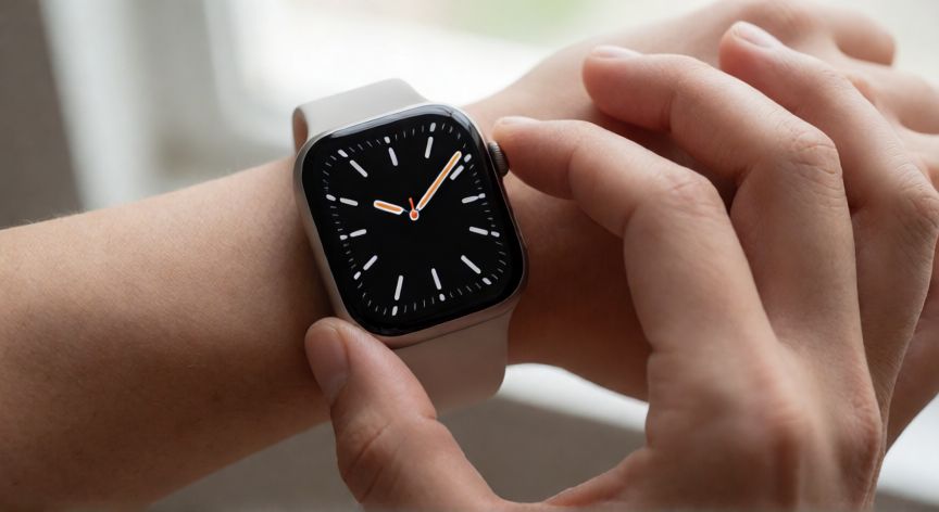 como hacer que el apple watch vibra cada hora, Persona ajustando la configuración de un reloj inteligente en la muñeca