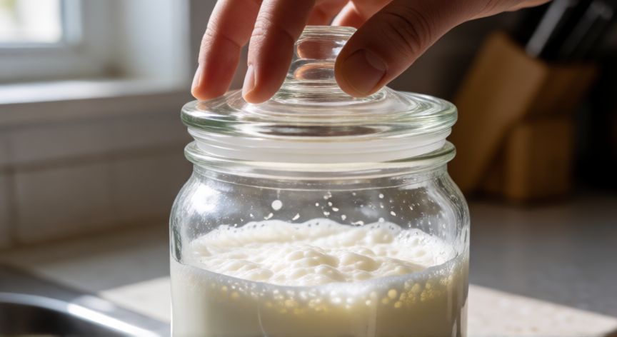 como hacer que el cafe tenga espuma, Batir leche en un frasco para crear espuma casera de café