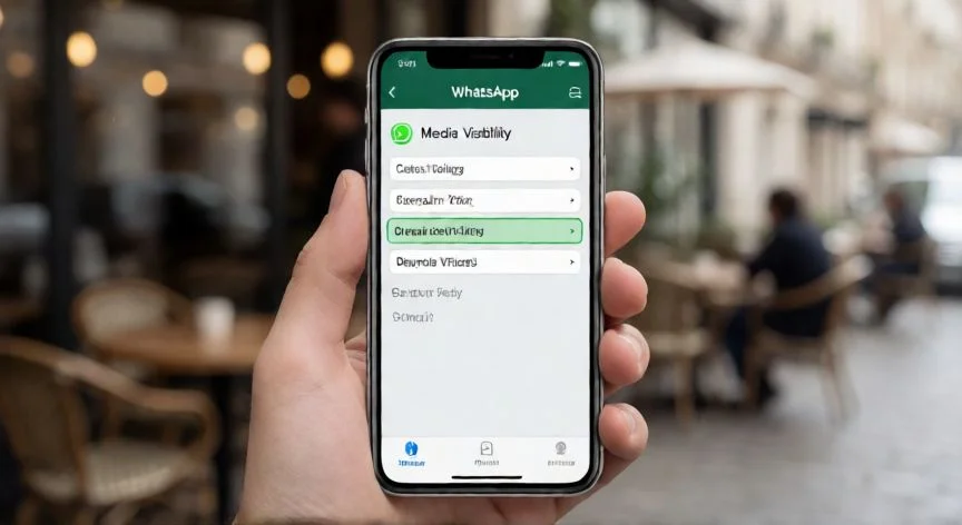 como hacer que las fotos de whatsapp no se guarden en la galeria, Ajustes de privacidad multimedia en WhatsApp para iPhone en mano