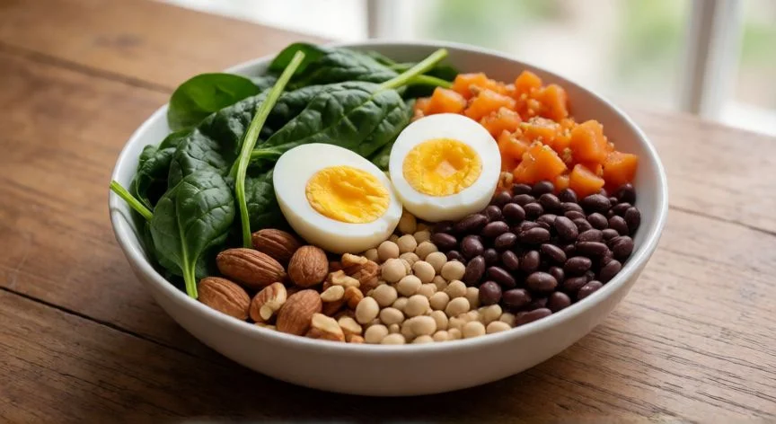 como hacer que nazca nuevo cabello, Bowl de alimentos saludables ricos en nutrientes para el crecimiento del cabello
