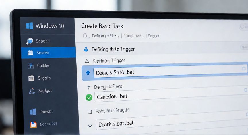como hacer que un bat se ejecute cada x tiempo, Ventana del Programador de tareas de Windows configurando una tarea básica