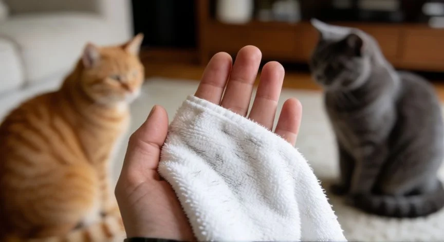 como hacer que un nuevo gato acepte a otro, Técnica de intercambio de olfatos con toalla para gatos