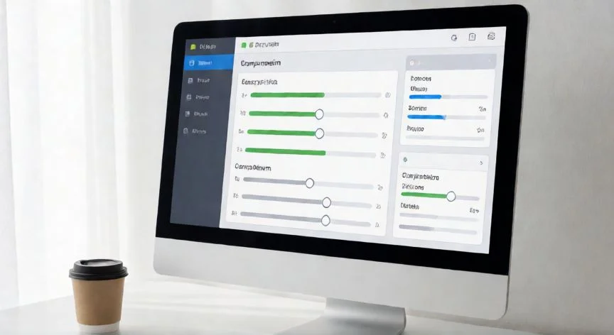 como hacer que un pdf pese menos, Pantalla de ordenador con software de compresión de archivos PDF en una mesa de trabajo moderna