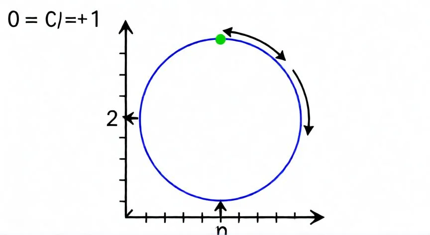 como hacer que un punto se mueva en geogebra, Diagrama matemático de un punto verde moviéndose sobre una circunferencia azul en GeoGebra