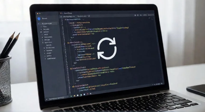Código JavaScript en una pantalla de portátil para actualizar página web