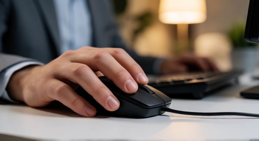 como hacer que word guarde cada 5 minutos, Mano confirmando la configuración en el ratón de un ordenador