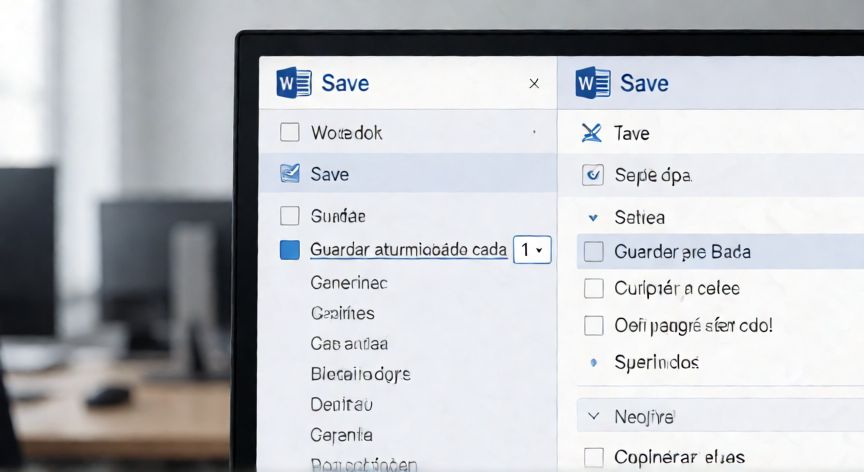 Ventana de opciones de guardar en Word con el autoguardado activado cada minuto