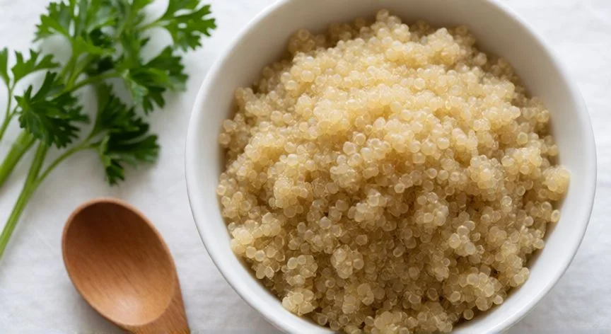 como hacer quinoa, Bol de quinoa cocida y esponjosa lista para servir