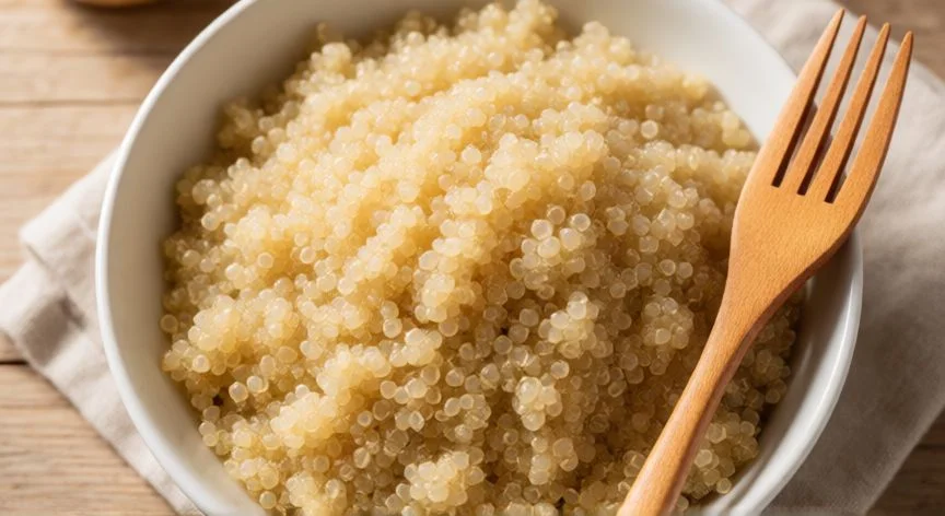 como hacer quinoa cocida, Bol de quinoa cocida con textura esponjosa