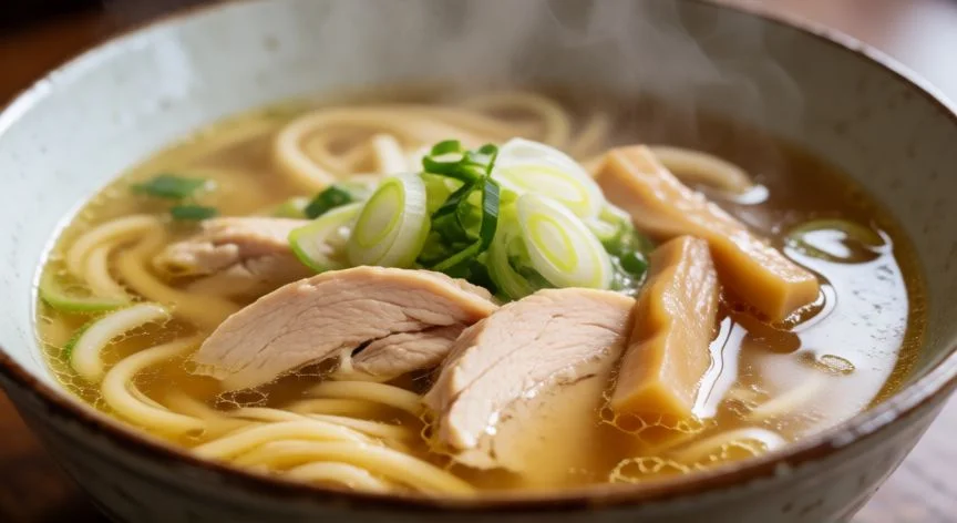 como hacer ramen en casa, Tazón de caldo de ramen casero con pollo y cebollino
