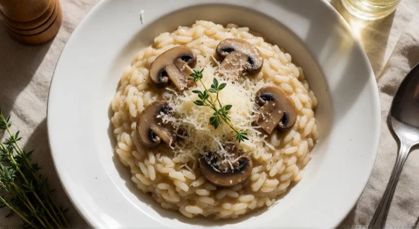 como hacer risotto de setas, Risotto de setas terminado con perejil y parmesano
