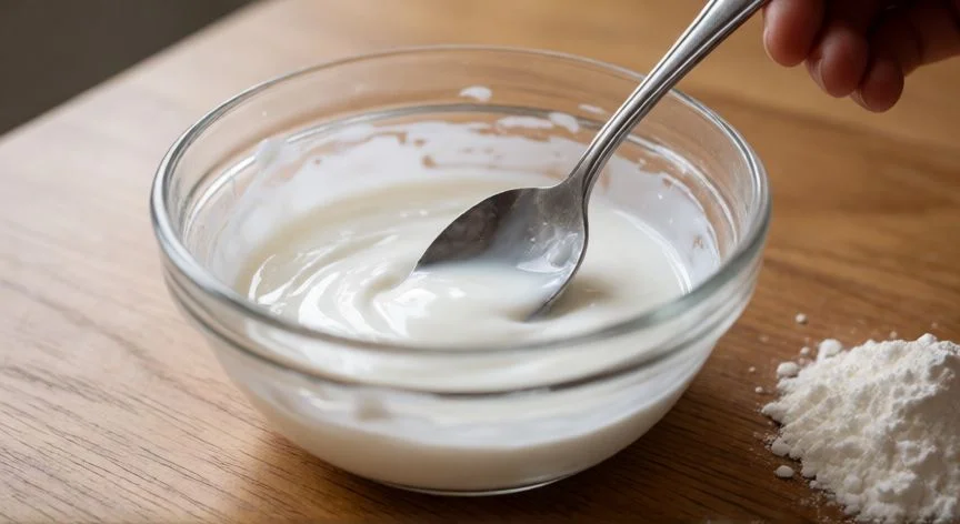 Proceso de mezcla inicial con pegamento blanco y almidón para hacer slime