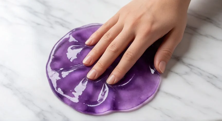 como hacer slime casero, Bote hermético con slime arcoíris decorado con perlitas y purpurina