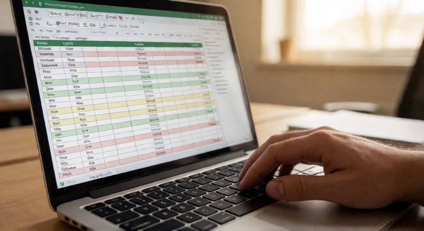 como hacer tablas en excel dinamicas, Persona creando una tabla estructurada en Excel con formato alternado y referencias dinámicas