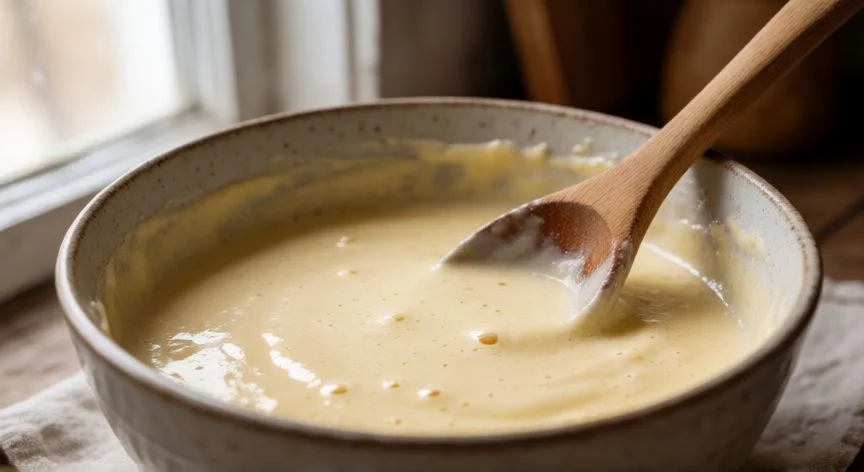 Masa de tortitas caseras lista para cocinar en un bol