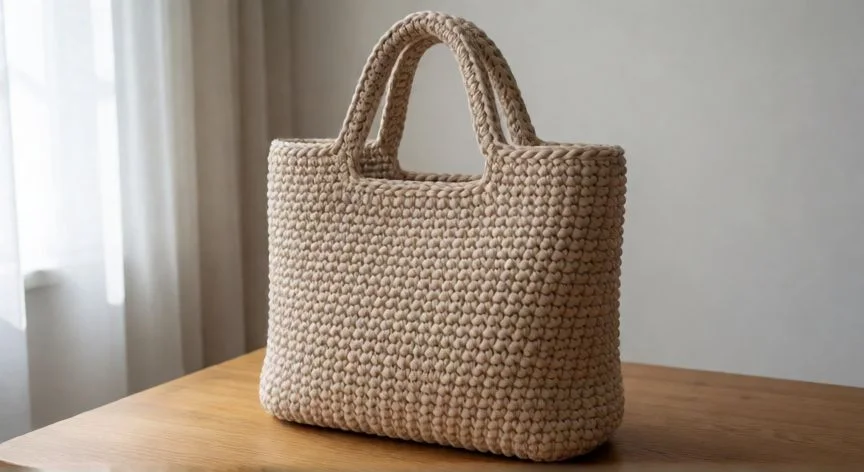 como hacer un bolso a crochet paso a paso moderno fácil, Manos tejiendo la base espiral de un bolso de crochet en algodón verde salvia