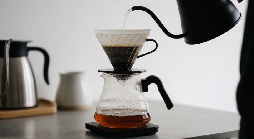 como hacer un cafe que te despierte, Preparación de café en método V60 con vertido controlado