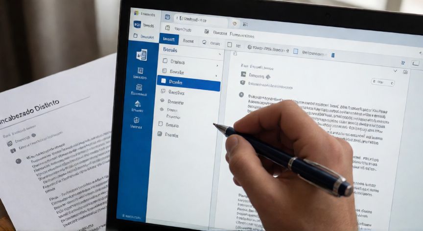 Pantalla de Word mostrando menú de saltos de sección para cambiar encabezados