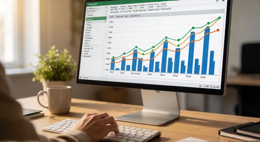 Persona creando un gráfico combinado con tres variables en Excel