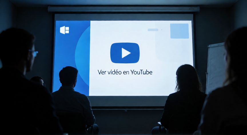 como hacer un hipervínculo en powerpoint youtube, Presentación en directo con diapositiva de PowerPoint que contiene un hipervínculo a YouTube visible en la pantalla de proyección