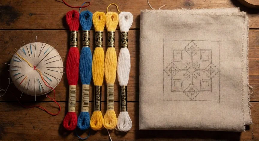 como hacer un huanengo de punto de cruz, Huanengo terminado con grecas y flores en punto de cruz