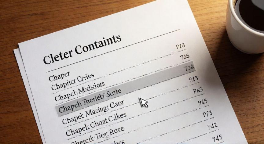 como hacer un índice en word que te lleve a la página, Documento impreso con índice de contenidos y líneas punteadas hacia los números de página