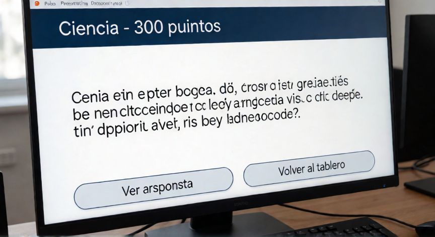 como hacer un jeopardy en powerpoint, Diapositiva de pregunta en modo presentación con botones para ver respuesta y volver al tablero