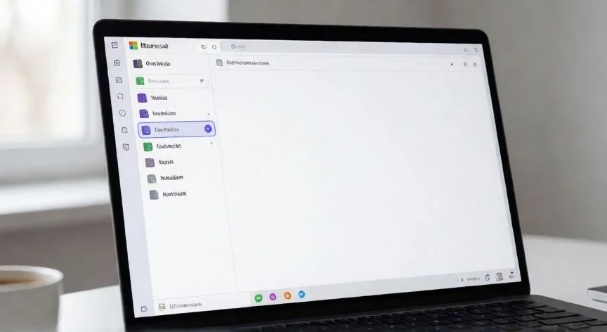 como hacer un nuevo bloc de notas en onenote, Laptop mostrando el menú Archivo de OneNote con la opción Nuevo bloc de notas en un escritorio ordenado