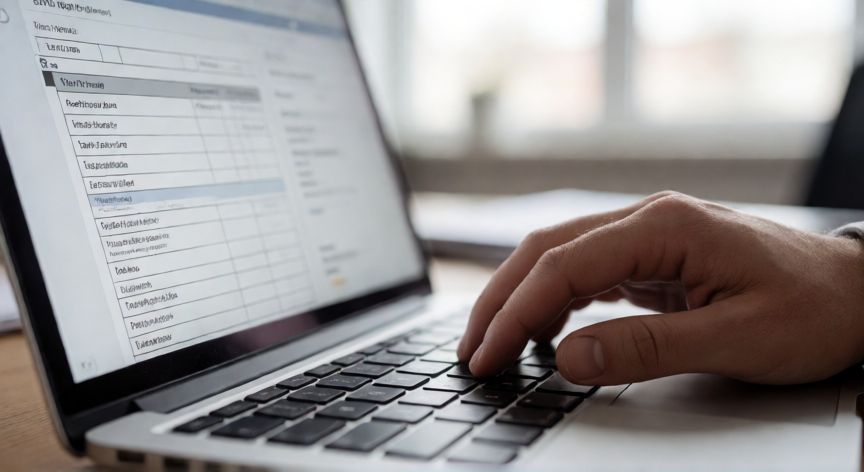 Persona usando ordenador para rellenar la declaración de la renta en línea